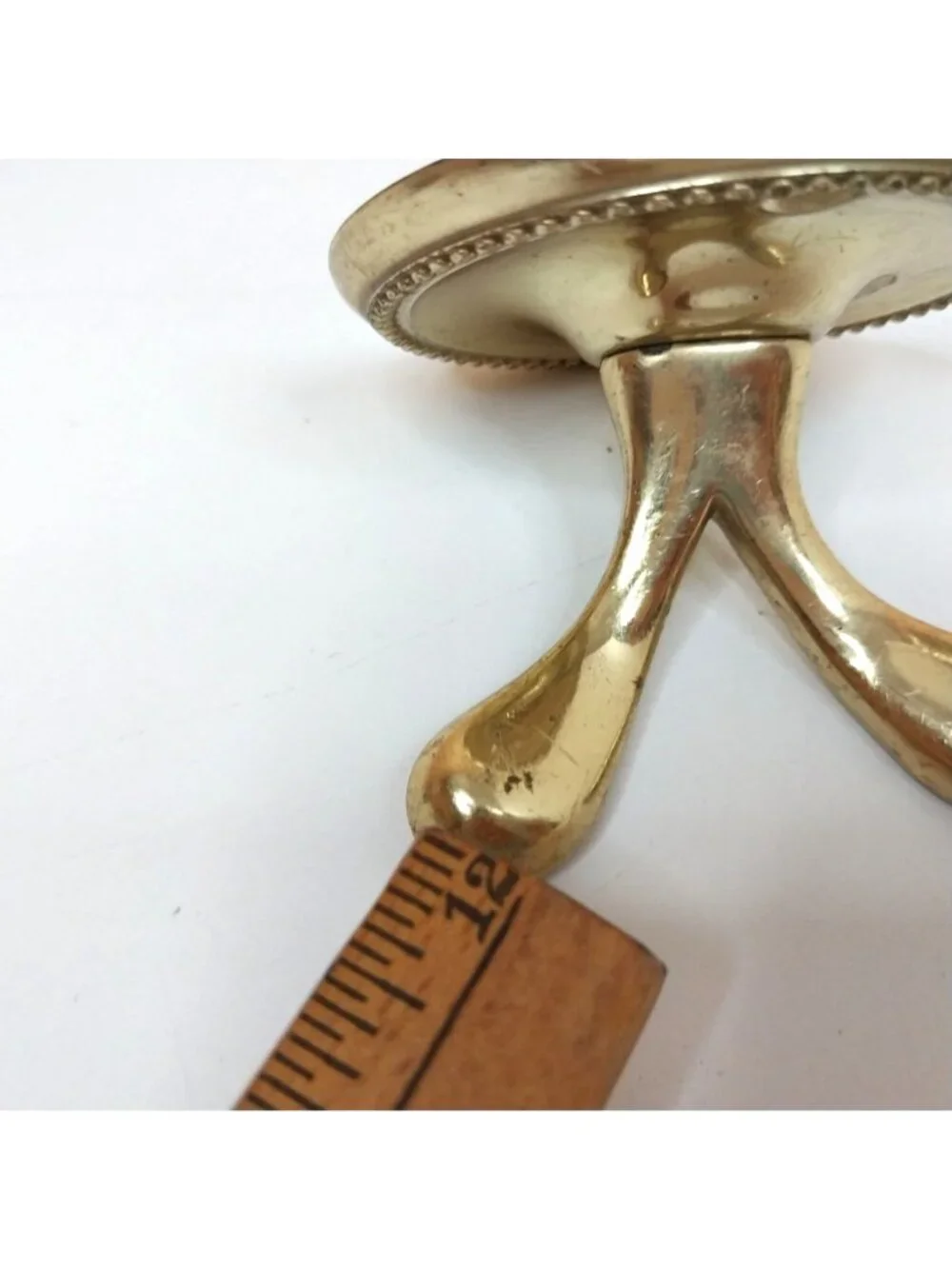 Vintage Solid Brass Wall Towel Hook Beaded Trim Dual Prong Design 4 Inches Tall
